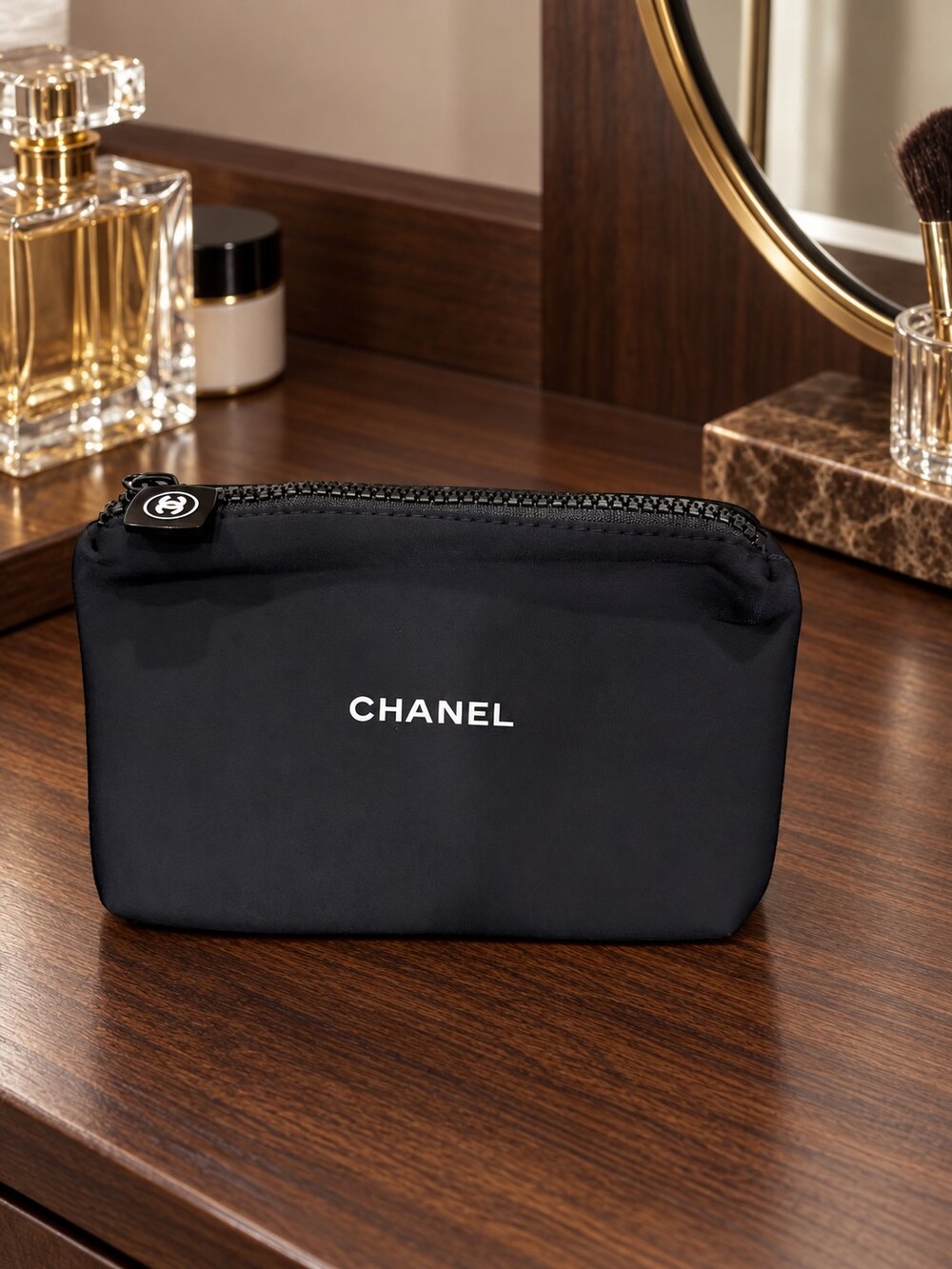 Chanel Black Zip Cosmetic Pouch | Classic Black Finish